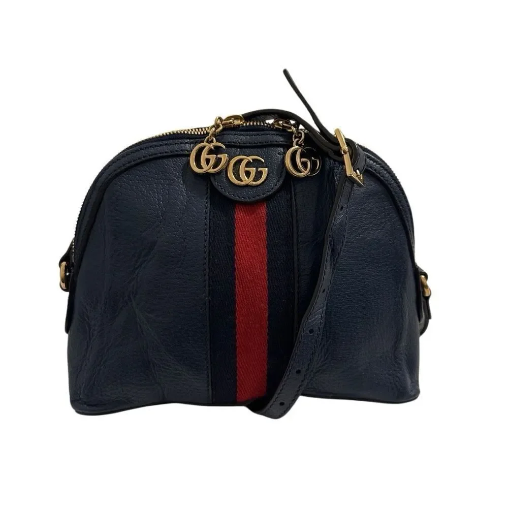 Gucci Navy Blue Leather Ophidia Dome Bag with Red Stripe